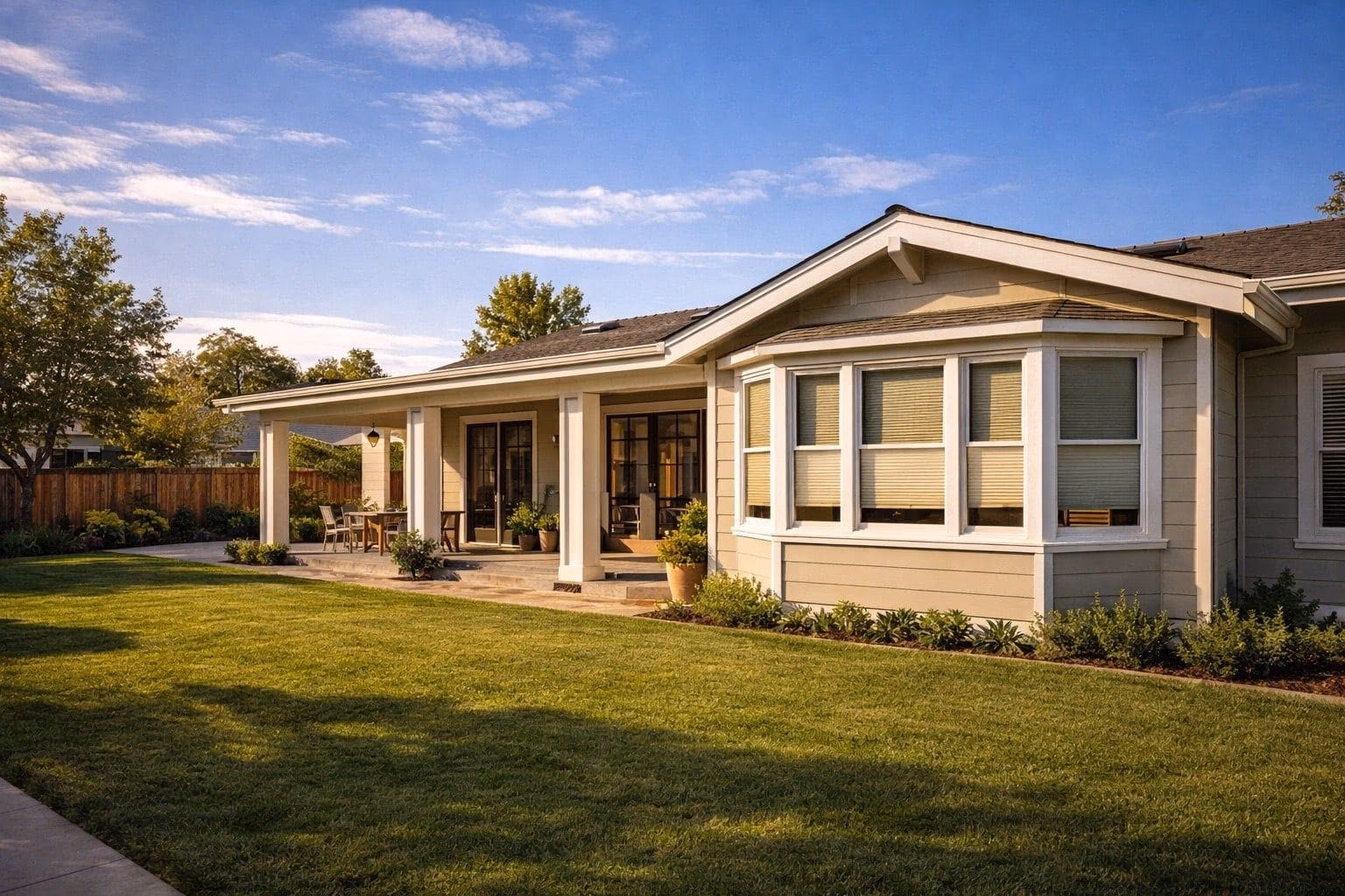 Bay Blinds custom cellular shades on a contemporary California ranch home with manicured landscaping in Novato, Marin County CA 94945
