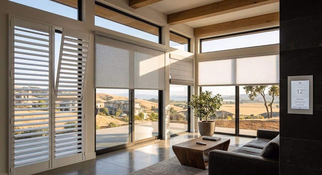 Bay Blinds smart home automation solutions featuring Hunter Douglas PowerView Gen 3 and whole-home motorized shade integration for Marin County estates, Novato CA 94945