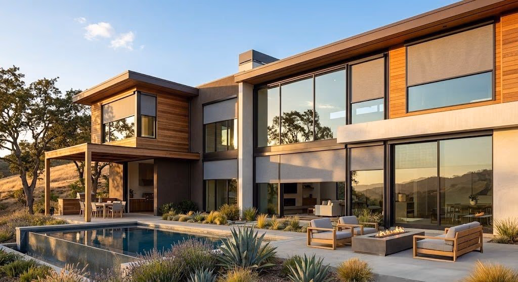 Bay Blinds Hunter Douglas Duette Architella NFRC-rated assembly for Climate Zone 2 with U-factor 0.23 and SHGC 0.17 exceeding 2026 Title 24 compliance requirements, Marin County CA