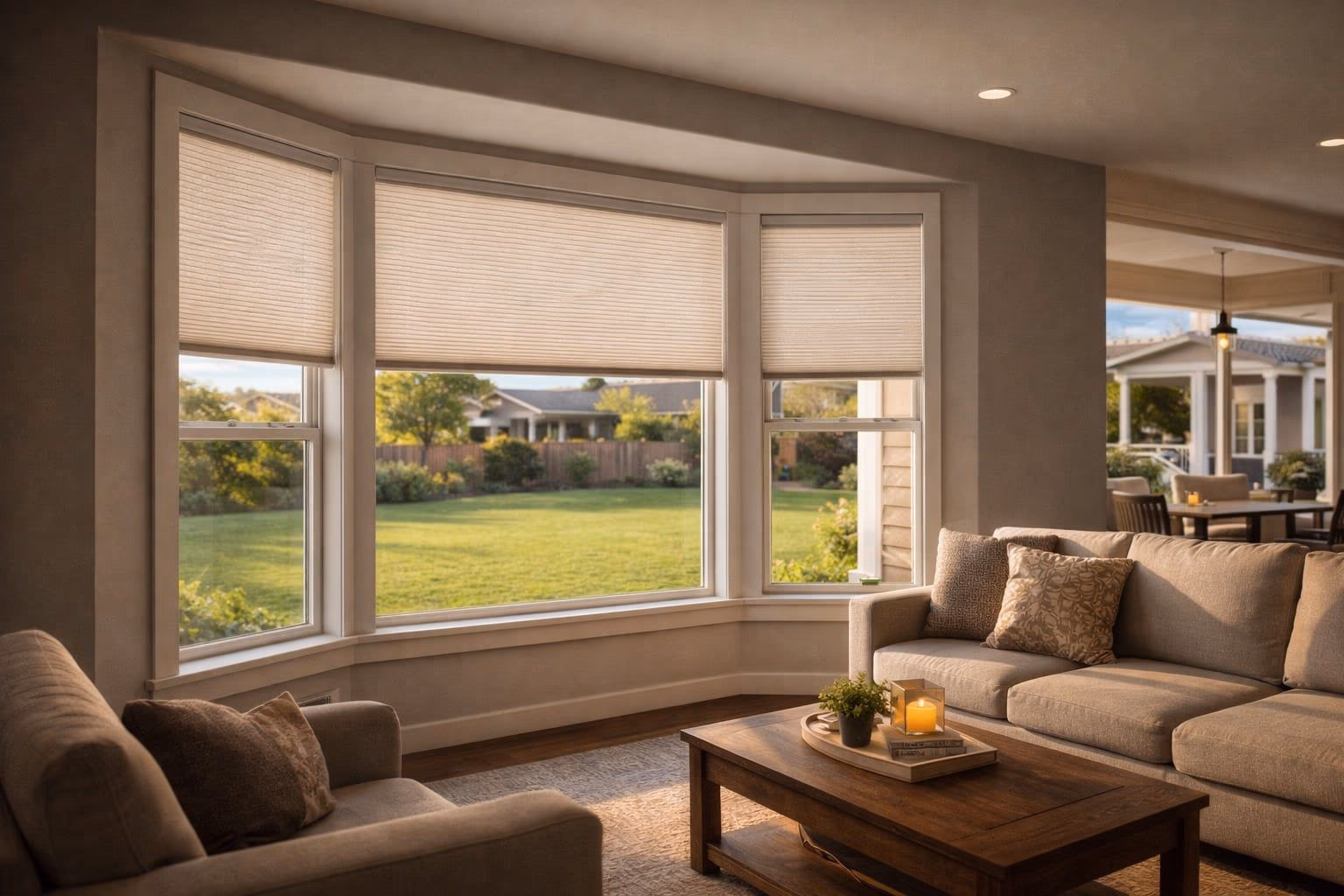 Hunter Douglas honeycomb shades Title 24 compliant bay window insulation for suburban homes in Marin County