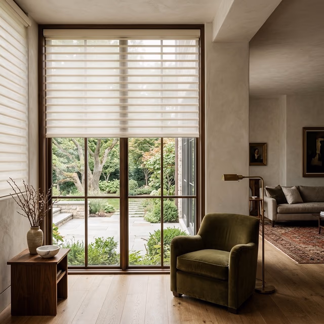 Aria® Fabric Blinds - custom window treatment installed in a Marin County home by Bay Blinds, Novato CA 94945