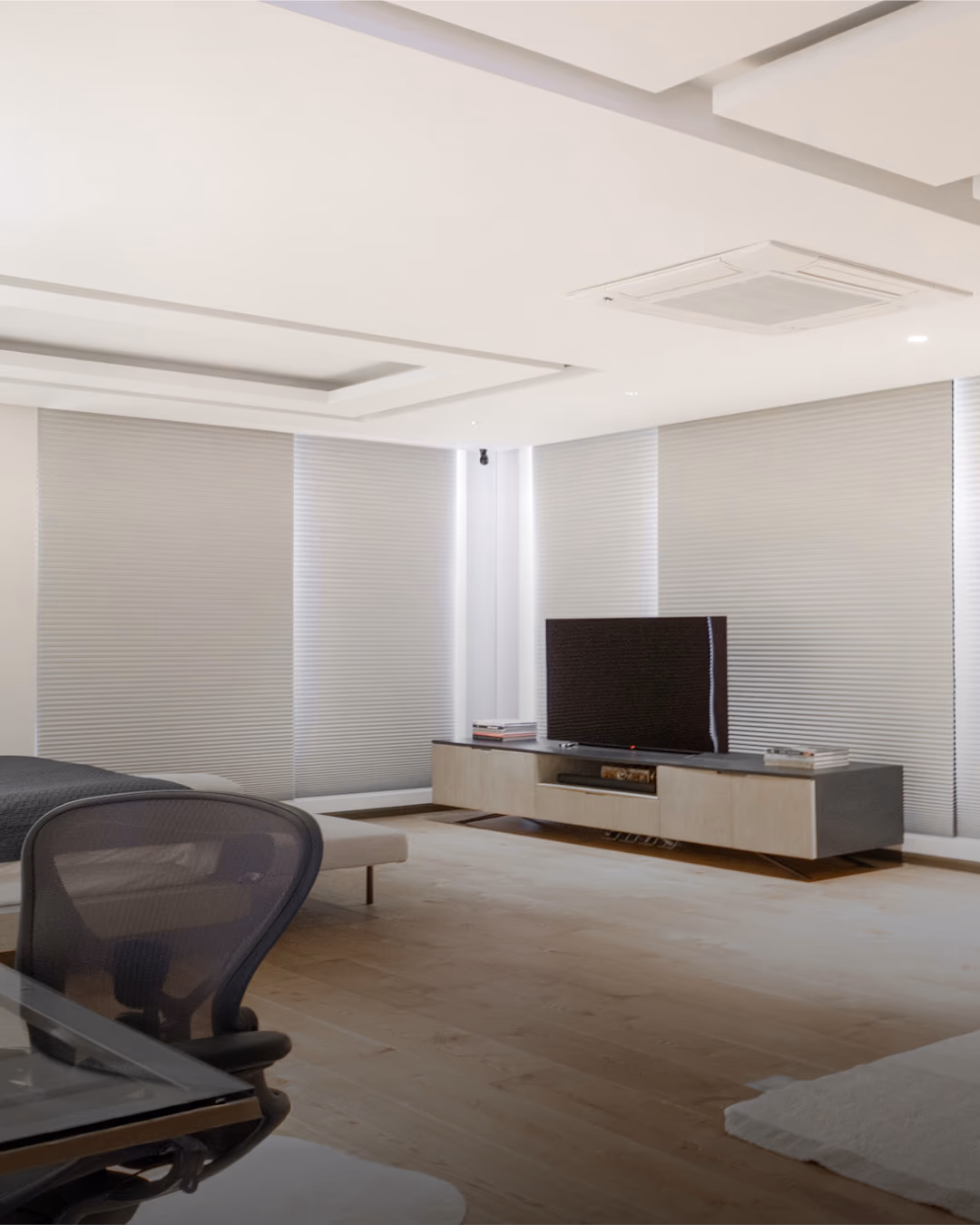 NFRC-rated Hunter Douglas cellular shades installed for Title 24 retrofit compliance in a Marin County bedroom