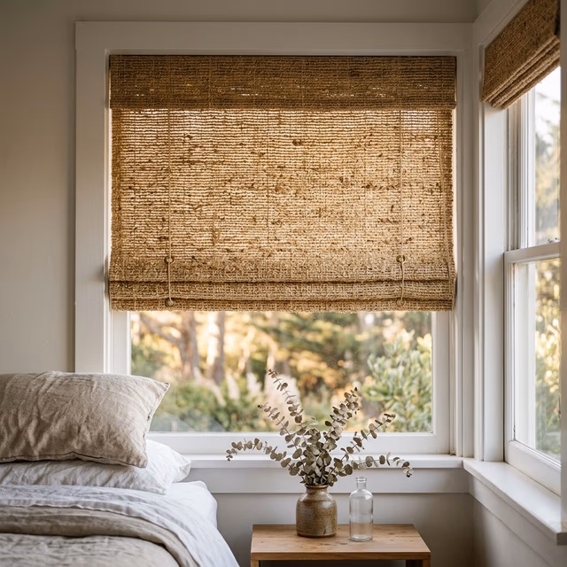 Close-up of Conrad Original shade hardware showing spring-loaded roller tube and concealed aluminum fascia bracket, installed by Bay Blinds Novato CA 94945