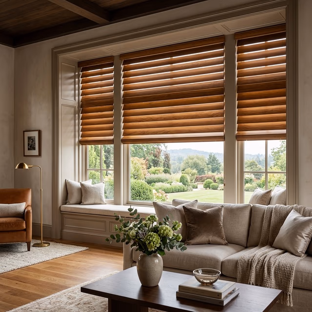 Parkland® and EverWood® Blinds - custom window treatment installed in a Marin County home by Bay Blinds, Novato CA 94945