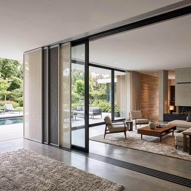 Skyline® Gliding Window Panels - custom window treatment installed in a Marin County home by Bay Blinds, Novato CA 94945