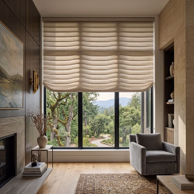 Sonnette® Cellular Roller Shades - custom window treatment installed in a Marin County home by Bay Blinds, Novato CA 94945
