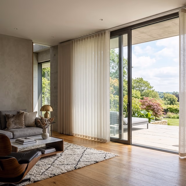 Somner® Custom Vertical Blinds - custom window treatment installed in a Marin County home by Bay Blinds, Novato CA 94945